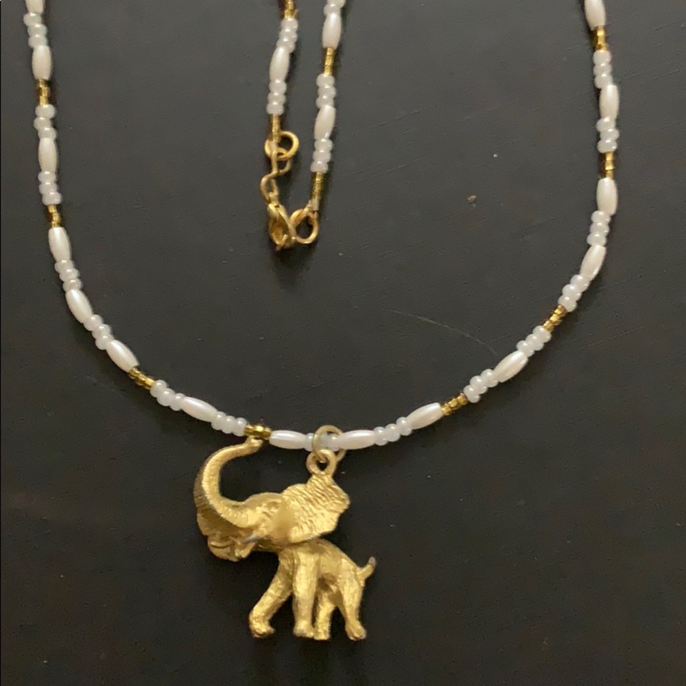 Gold Elephant charm necklace 18”